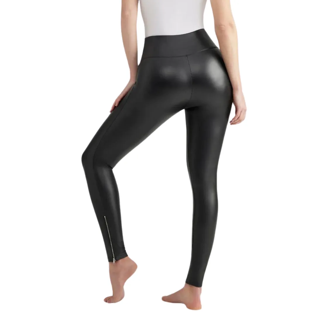 Faux Leather High Waist Leggings with Ankle Zip Detail  NWT