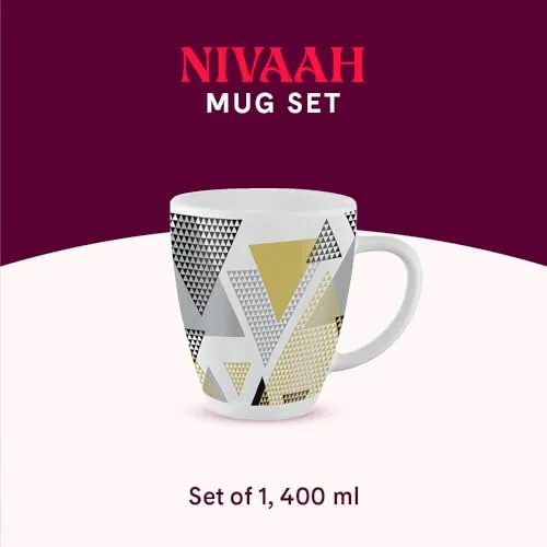 Larah by BOROSIL Nivaah Opalware Mug | Set of 1 Pcs Tea/Coffee Mugs, 400 ml Each | Microwave & Dishwasher Safe, Bone-Ash Free | Crockery Set Ideal for Daily Use & Gifting | White