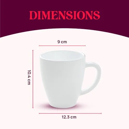 Larah by BOROSIL Nivaah Opalware Mug | Set of 1 Pcs Tea/Coffee Mugs, 400 ml Each | Microwave & Dishwasher Safe, Bone-Ash Free | Crockery Set Ideal for Daily Use & Gifting | White