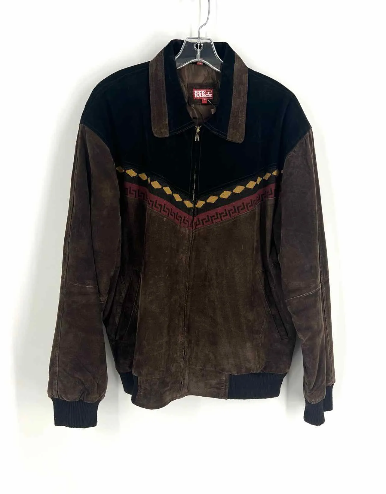 Size L Bk/Br/Rd Print Suede Jackets Jacket