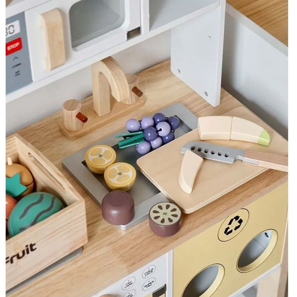 StitchesandTweed Wooden Play Tools for Kids Kitchen, Food Cutting Knives Toy Set