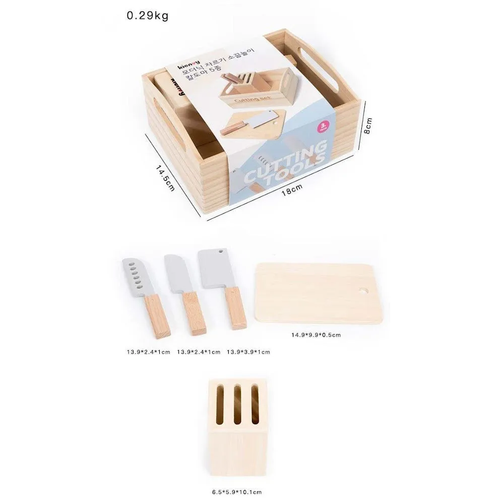 StitchesandTweed Wooden Play Tools for Kids Kitchen, Food Cutting Knives Toy Set